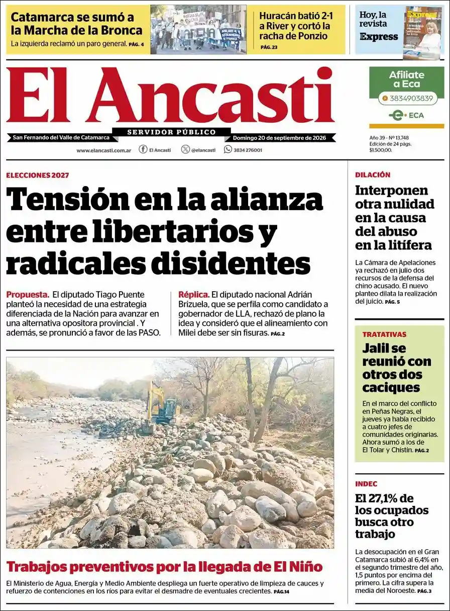 Estudios Max | FM GÉNESIS TRES ISLETAS - Tapa del diario Ancasti